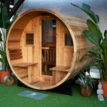 Extra-Wide Outdoor Barrel Sauna w/ Porch - 6 Person 2