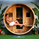 Extra-Wide Outdoor Barrel Sauna w/ Porch - 6 Person 1